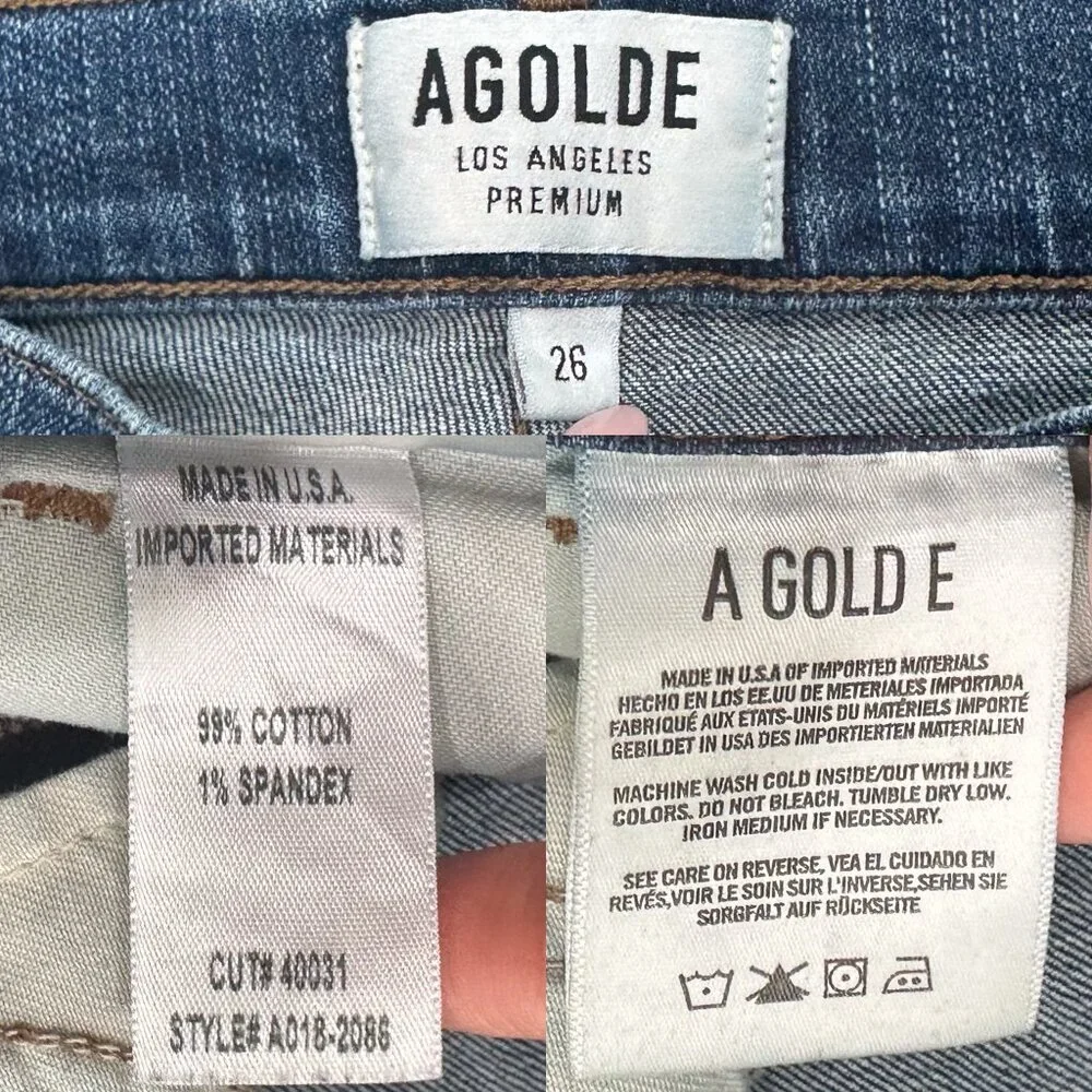 Agolde Sophie Mid-Rise Distressed Skinny Crop Jeans in Santa Fe Blue Size 26